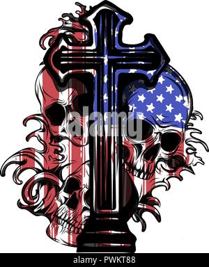 Drapeau Amérique illustration vectorielle, peint sur un crâne Illustration de Vecteur