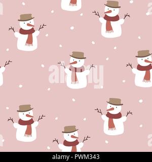 Noël mignon motif transparent avec les bonshommes de neige et de la chute des flocons de neige. Les enfants dessinés à la main, design nordique, de l'hiver fond illustration vectorielle. Illustration de Vecteur