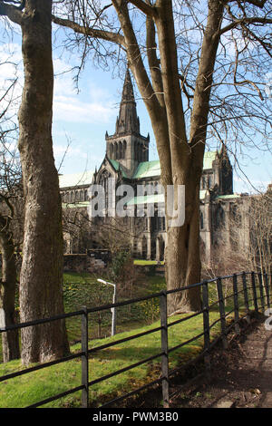 Vue sur la nécropole de Glasgow à la cathédrale de Glasgow et le centre-ville au cours d'une froide matinée de printemps en Ecosse. Banque D'Images