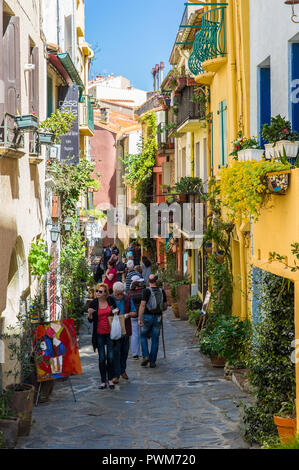 Collioure (sud de la France) : lane bordées de façades colorées de la vieille ville Banque D'Images