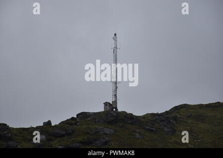 Les îles Lofoten, Norvège, Vestvagøya, Unstad, Expéditeur, [Http://fr.bergfex.com/klippitztoerl/ Klippitz, Mât, Antenne, Radio, Fernsehen, DAB +, DAB Plus, Radionumerique, Riks TV, DVB-T, DVB-T2, Banque D'Images