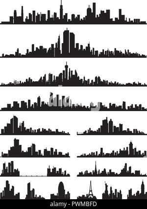 Ensemble d'​​Silhouette ville détaillée illustrations vectorielles des grandes villes Illustration de Vecteur