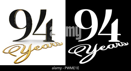Nombre d'Or quatre-vingt-quatorze (numéro 94) et l'inscription ans avec ombrage et canal alpha. 3D illustration. Banque D'Images