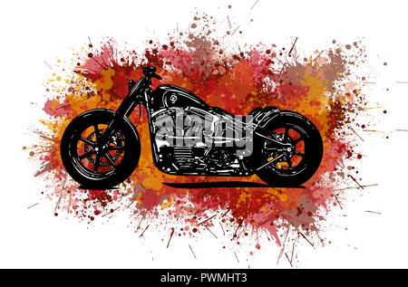 Illustration aquarelle moto colorés isolated on white Banque D'Images