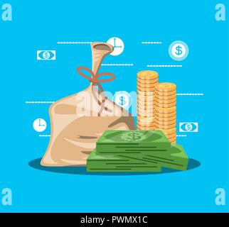 Avec le projet de loi de l'argent sac dollar et définir le vecteur icônes illustration design Illustration de Vecteur