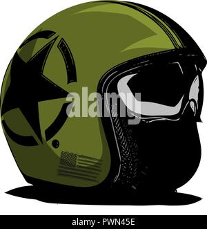 Vector green casque de moto avec des bandes sur un fond blanc Illustration de Vecteur