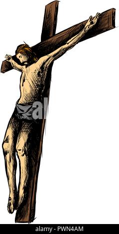 Jésus Christ, le Fils de Dieu dans une couronne d'épines sur sa tête, un symbole du christianisme hand drawn vector illustration. Illustration de Vecteur