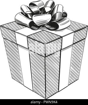 Boîte cadeau, Anniversaire Noël Noël, symbole hand drawn vector illustration croquis réalistes Illustration de Vecteur