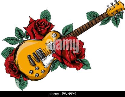 Illustration Résumé guitare avec rose rouge. Vector Illustration de Vecteur