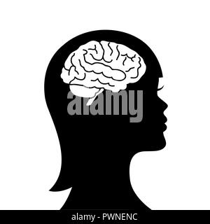 Femme avec cerveau silhouette vector illustration symbole isolé Illustration de Vecteur