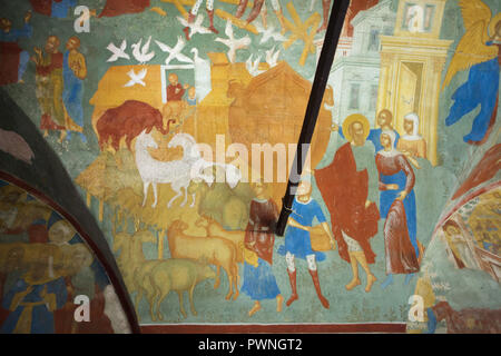 L'Arche de Noé décrite dans la fresque de peintres russes Dmitry Plékhanov et Fédor Ignatiev daté de 1700 à la tribune nord (papert) dans l'église de Saint Jean le Baptiste au Tolchkovo à Iaroslavl, Russie. Banque D'Images