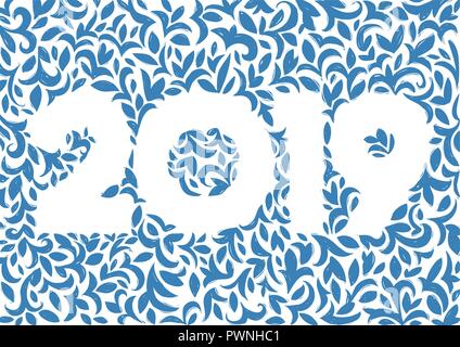Décoration Floral vector carte postale pour la nouvelle année 2019 Illustration de Vecteur