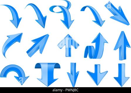 3d bleu flèches. Les panneaux Haut et Bas brillant Illustration de Vecteur