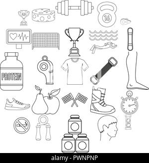 Sportif professionnel icons set style du contour, Illustration de Vecteur