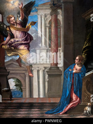 Annonciation par Paolo Veronese (1528-1588), huile sur toile, c.1580. Banque D'Images