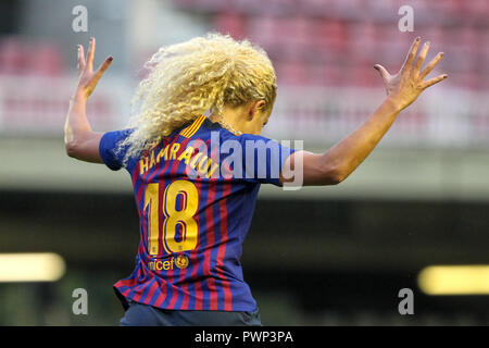 Miniestadi, Barcelone, Espagne. 17 Oct, 2018. Femmes de l'UEFA Champions League Football, Barcelone et Glasgow City ; Kheira Hamraoui du FC Barcelone célèbre son but pour 1-0 à la 12ème minute : Action Crédit Plus Sport/Alamy Live News Banque D'Images
