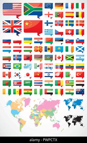 La carte et drapeau icônes du monde Illustration de Vecteur