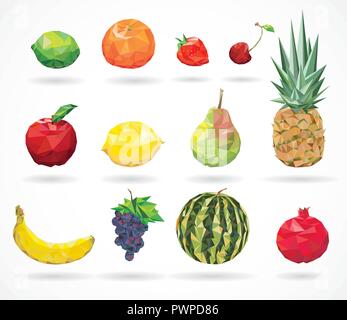 Fruits très faible-poly détaillées style vector illustration Illustration de Vecteur