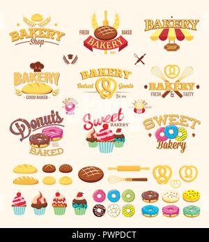 Les étiquettes de boulangerie, les logos et les éléments de conception de modèle pour la conception de votre logo Illustration de Vecteur