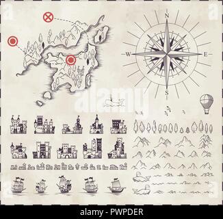 Situé dans la ville médiévale de la cartographie des éléments de vecteur pour créer un site médiéval Illustration de Vecteur