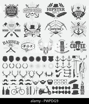 Éléments de conception et de style hippie vintage modèle d'étiquettes pour la conception de votre logo Illustration de Vecteur