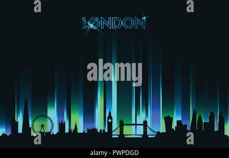 London Skyline silhouette détaillées au néon, vector illustration modèle pour votre conception Illustration de Vecteur