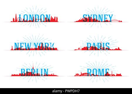 Ensemble de ville monde vecteur vecteur ensemble de silhouettes de la ville Illustration de Vecteur