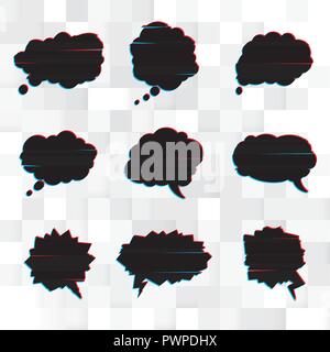 Vector set de bulles de texte noir dans le style d'un modèle pour votre conception glitch Illustration de Vecteur