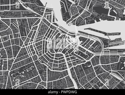 Carte détaillée du vecteur Amsterdam plan détaillé de la ville, les rivières et les rues Illustration de Vecteur