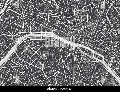 Carte détaillée du vecteur Paris plan détaillé de la ville, les rivières et les rues Illustration de Vecteur