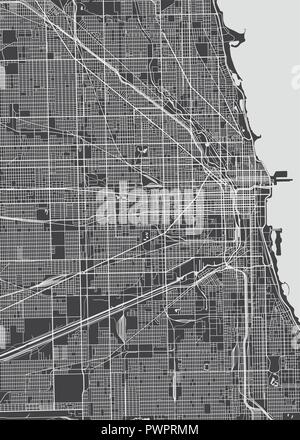 Plan détaillé de la ville de Chicago, ville détaillé carte vectorielle, les rivières et les rues Illustration de Vecteur