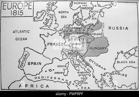 Une carte imprimée de l'Europe en 1815 Banque D'Images