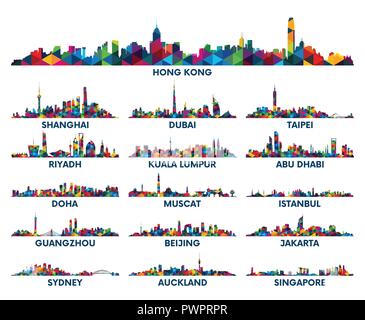 Motif géométrique skyline city Péninsule arabique et l'Asie grand ensemble de silhouettes vecteur ville Illustration de Vecteur