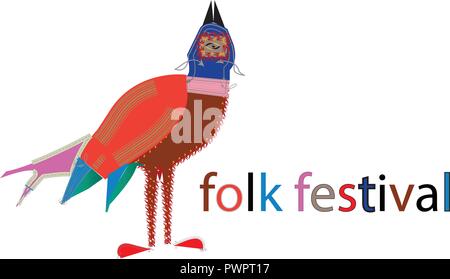 Folk Festival/ modèle Logo / oiseaux colorés patchwork Illustration de Vecteur