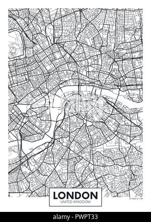 Poster vector map city Londres plan détaillé de la ville, les rivières et les rues Illustration de Vecteur