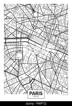 Poster vector map city Paris plan détaillé de la ville, les rivières et les rues Illustration de Vecteur