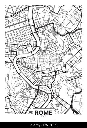 Carte-affiche vecteur ville Rome plan détaillé de la ville, les rivières et les rues Illustration de Vecteur