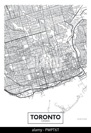 Vecteur détaillée Plan de ville de l'affiche Toronto plan détaillé de la ville, les rivières et les rues Illustration de Vecteur