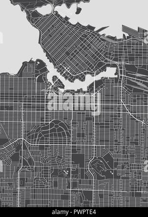 Plan détaillé de la ville de Vancouver, de carte vectorielle plan détaillé de la ville, les rivières et les rues Illustration de Vecteur