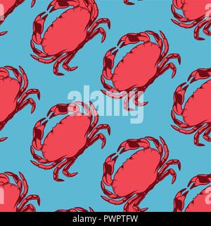 Les fruits de mer avec motif transparent crabe rouge, vector illustration modèle pour votre conception Illustration de Vecteur
