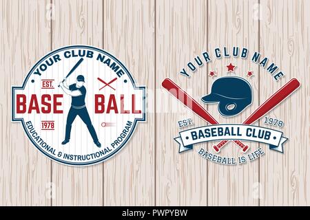 Jeu de baseball club badge. Vector illustration. Concept pour chemise ou logo, print, stamp, patch ou tee. Typographie vintage design avec des battes de baseball, balle de baseball cap, de silhouette. Illustration de Vecteur