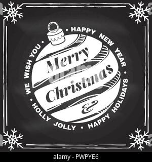 Nous vous souhaitons un très joyeux Noël et Bonne Année stamp, autocollant fixé avec de la cloche de noël. Vector illustration. Vintage design typographique pour Noël, nouvel an dans l'emblème de style rétro. Illustration de Vecteur