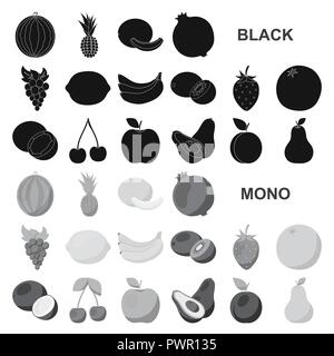Fruits différents icônes noires dans set collection pour la conception. Fruits et vitamines symbole vecteur illustration de stock. Illustration de Vecteur