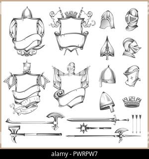 Vecteur de collecte des éléments héraldiques, casques et armes médiévales des éléments de vecteur pour créer un blason Illustration de Vecteur