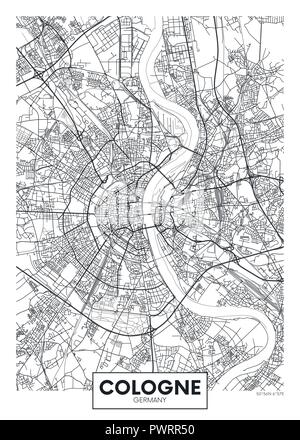 Plan de la ville l'affiche vecteur détaillées Cologne plan détaillé de la ville, les rivières et les rues Illustration de Vecteur