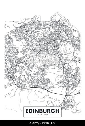 Vector poster plan de ville détaillé Edimbourg plan détaillé de la ville, les rivières et les rues Illustration de Vecteur