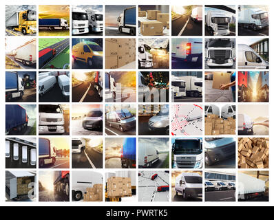 Composition Collage avec cars et camions. Concept de transport et logistique Banque D'Images