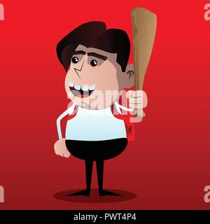 La tenue d'écolier club en bois dans sa main. Vector cartoon character illustration. Illustration de Vecteur