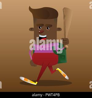 La tenue d'écolier club en bois dans sa main. Vector cartoon character illustration. Illustration de Vecteur