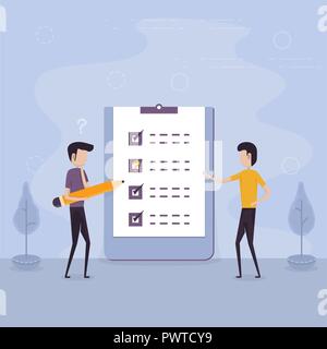 Crayon géant a et big checklist.marqués & liste de vérification un presse-papiers paper.L'organisation des entreprises et les réalisations d'objectifs concept.Vérifier li Illustration de Vecteur